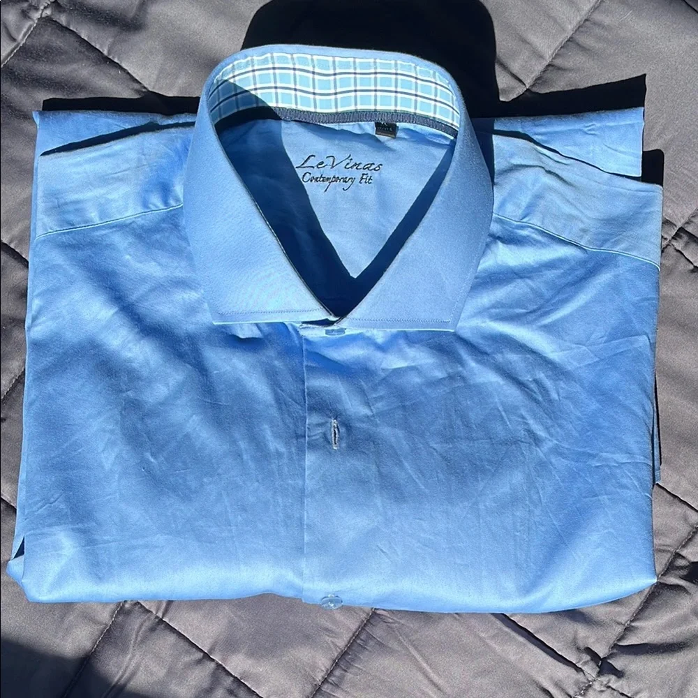 Le Vinas Blue Long Sleeve Dress Shirt Contemporary Fit 17-17.5 - Picture 1 of 11